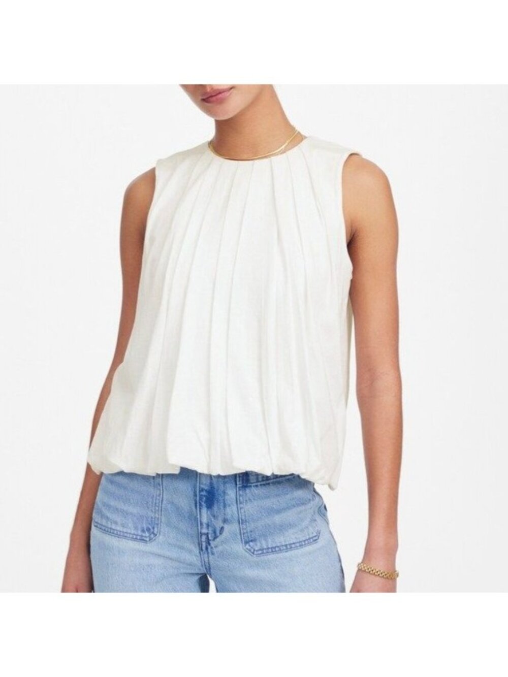 NWT Flawed Madewell Sleeveless Bubble Top Sz L White Crewneck Soft Lightweight